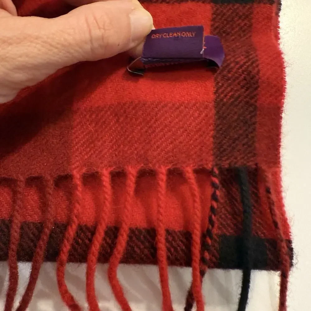 Phenix Cashmere Scarf Red Black Plaid Old Money Preppy Classic 100% cashmere